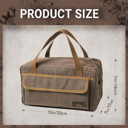 Waxed Canvas 13-Inch Military Style Small Tool Bag, Wide Mouth Bag for Screwdrivers/Wrench/Pliers Hand Tools Storage (Grey)