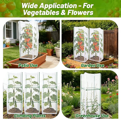 3 Pcs Garden Bird Netting Plant Cover for Square Tomato Cage, 55"×19.7" Garden Bird Insect Netting with Zipper & Drawstring Netting for Vertical Climbing Plants,Vegetable and Flower (No Cage)