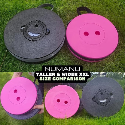NUMANU 2026 Upgraded XXL Collapsible Stool & 3IN1 Cushioned Carry Bag, 2.7"-19.7" Height Adjustable, Max 1,000lbs Portable Retractable Telescoping Seat, Foldable Camping Stool for Adults (XXL Round)