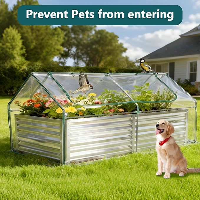NEWBULIG 6x3x2ft Galvanized Raised Garden Bed with Greenhouse Cover, Outdoor Metal Planters Box for Planting Vegetables, Flowers & Herbs, Easy Assembly, Clear