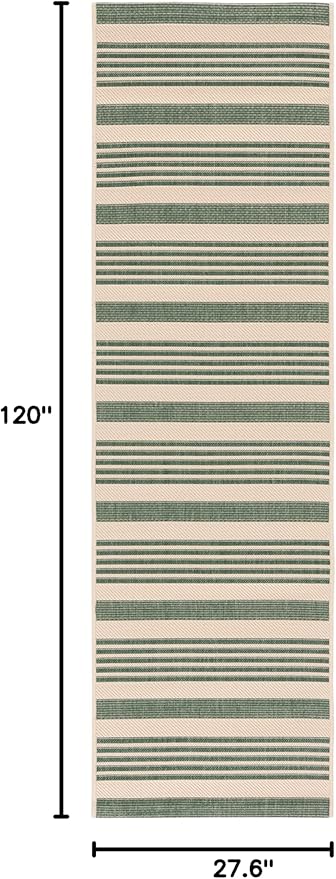 SAFAVIEH Washable Rug Outdoor Courtyard Collection - 2'3" x 10' Runner, Beige & Dark Green, Non-Shedding & Easy Cleaning, Ideal for Patio, Entryway, Mudroom, Hallway, Kitchen (CY6062-322)