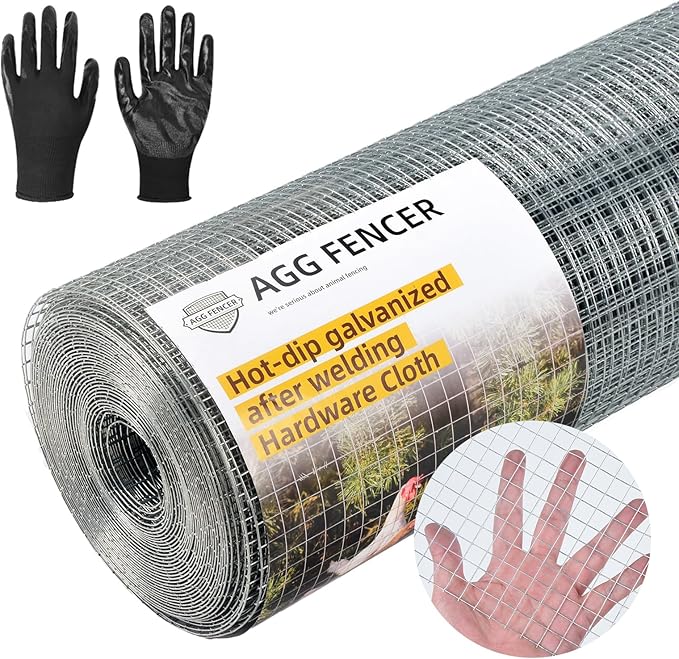 Hardware Cloth 1/2 inch 48 x 100ft Chicken Wire Fencing, Hot-Dipped Galvanized After Welding Garden Plant Supports Welded Metal Chicken Wire Poultry Animal Netting Cage Screen, with Gloves