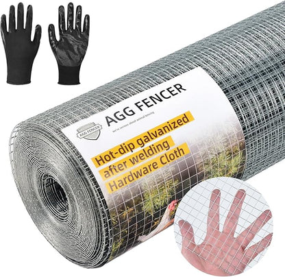 Hardware Cloth 1/2 inch 48 x 100ft Chicken Wire Fencing, Hot-Dipped Galvanized After Welding Garden Plant Supports Welded Metal Chicken Wire Poultry Animal Netting Cage Screen, with Gloves