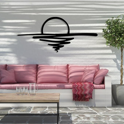 Sunrise Metal Wall Art, Sunset Metal Wall Decor for Living Room, Sunshine Line Art Home Decor Outdoor Indoor, Sun Design Modern Artwork for Walls, Abstract Sunset Wall Decor, Housewarming Gifts