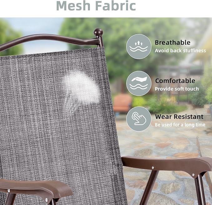 Tangkula Set of 2 Patio Folding Dining Chairs, Outdoor Sling Lawn Chairs with Armrests, Steel Frame, Portable Camping Lounge Chairs for Backyard, Deck, Poolside and Garden, No Assembly (1, Grey)