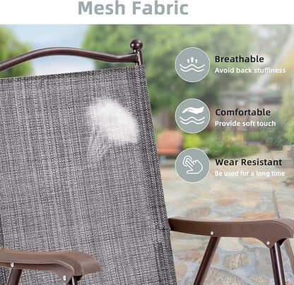 Tangkula Set of 2 Patio Folding Dining Chairs, Outdoor Sling Lawn Chairs with Armrests, Steel Frame, Portable Camping Lounge Chairs for Backyard, Deck, Poolside and Garden, No Assembly (1, Grey)