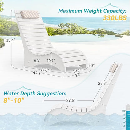 LUE BONA HDPS Pool Chairs Set of 2, Fade-Resistant Use in Pools Up to 10-Inches Deep Pools Lounge Chair for Sun Shelf, Chaise Lounger with Headrest for Outside Pool Deck