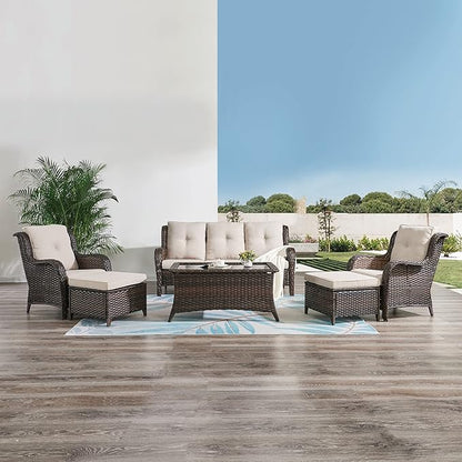HUMMUH Outdoor Furniture 6 Pieces Patio Furniture Set Wicker Outdoor Sectional Sofa with 2 Patio Chairs,Ottomans,Coffee Table…
