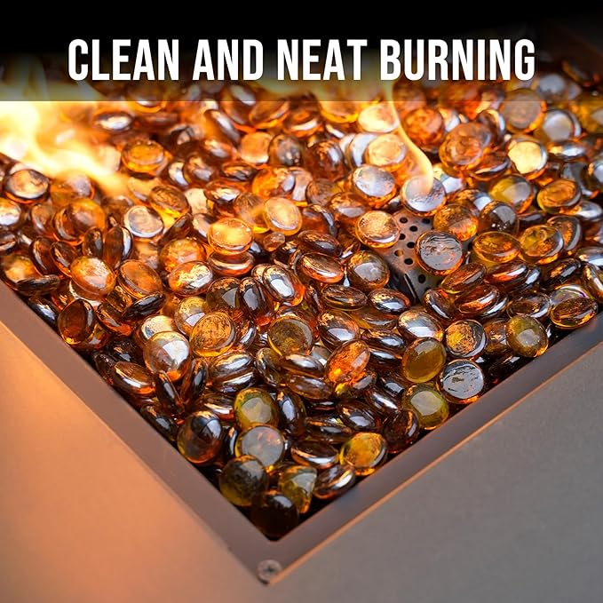 Skyflame 10-Pound Fire Glass Beads for Fire Pit Fireplace, 1/2-Inch Size Caramel Reflective Decorative Blended Fireglass Drops for Landscaping