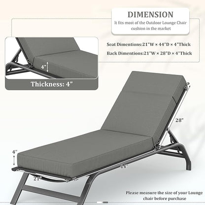 Chaise Lounge Cushions Outdoor, 72" L X 21" W X 4" D Lounge Chair Cushions for Outdoor Furniture, High-Density Foam Outdoor Chaise Cushion-Waterproof Fade-Resistant ThickPatio lounge chair cushion