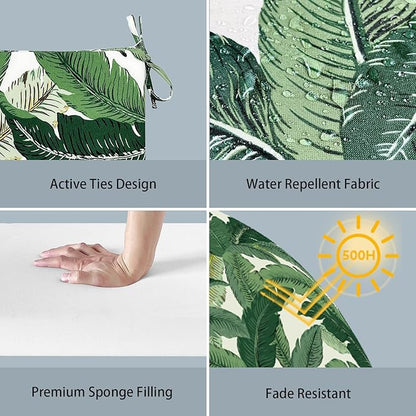 LVTXIII Outdoor Seat Cushions Set of 2 Square Corner Chair Cushions with Ties, Patio Chair Pads for Home Office and Patio Garden Furniture Decoration 18.5"x16"x2", Swaying Palms Green