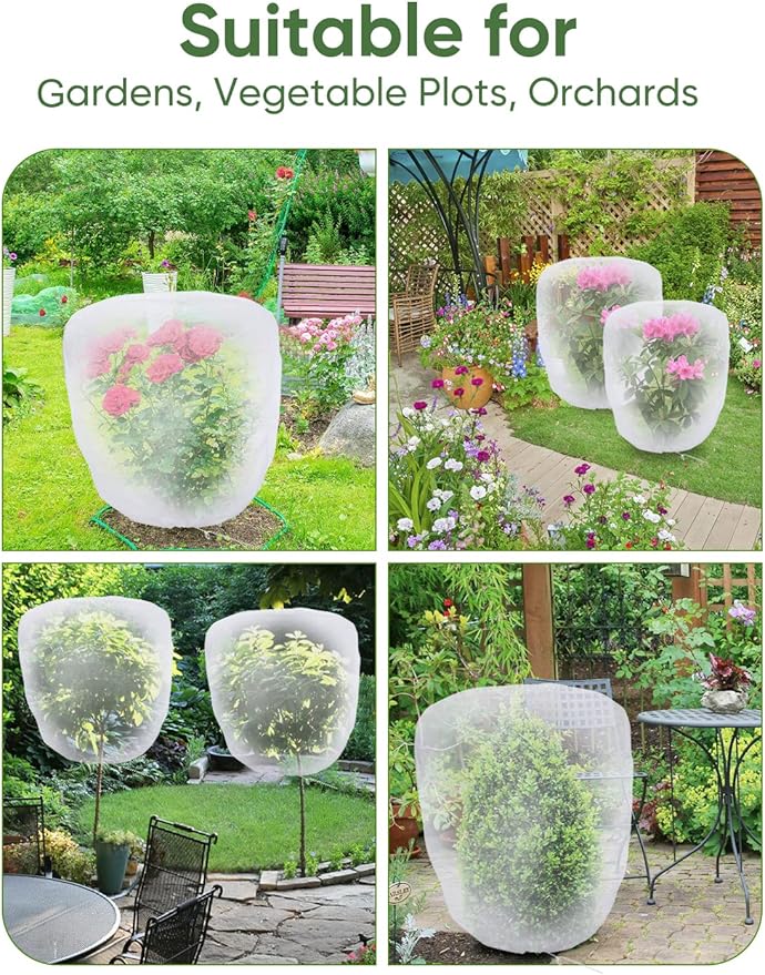 Bird Netting for Garden Protection - 4 Pack Garden Netting Pest Barrier with Drawstring,Mosquito Net Tomato Protective Cover Garden Plant Netting for Blueberry Bushes (5.3Ft x 5.3Ft/4 Pack)
