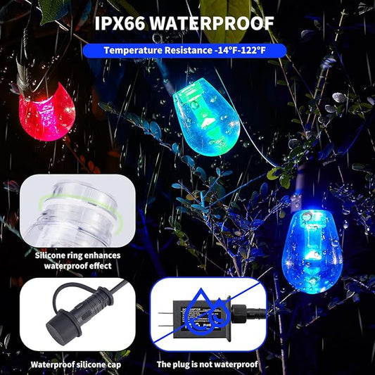 Outdoor String Lights 100FT (2×50FT), Patio Lights with 40 Dimmable RGBW LED Bulbs, IP66 Waterproof & Shatterproof, APP & Remote Control, 24V Adapter, Color Changing Lights for Backyard Decor