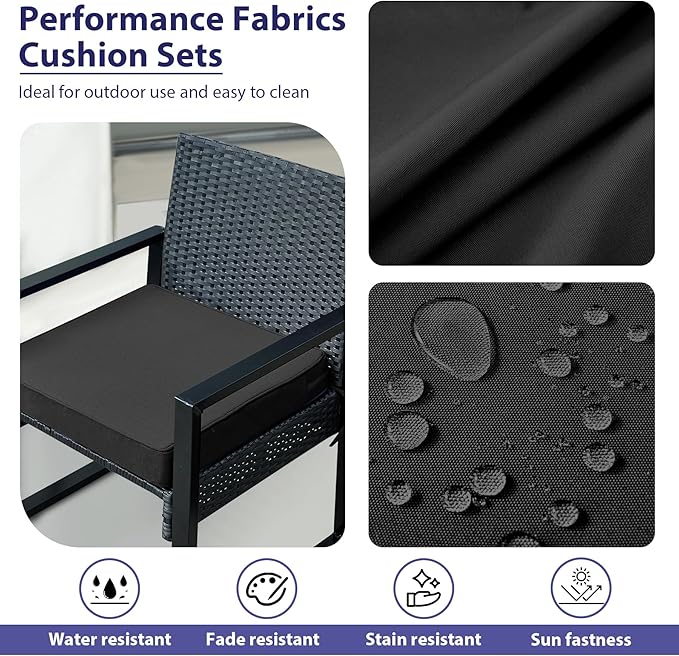 Outdoor Chair Cushions Set of 4,Waterproof Outdoor Seat Cushions for Patio Furniture,Patio Chair Cushion with Handle and Ties, Square Out Door Chair Pads,18.5" x 16" x 3", Black