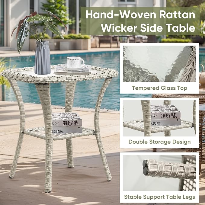 Wicker Patio Furniture-7 Pieces Rattan Patio Furniture Set Outdoor Patio Couch with Swivel Patio Chairs Ottomans and Coffee Table for Deck Poolside Backyard-Light Grey/Light Blue