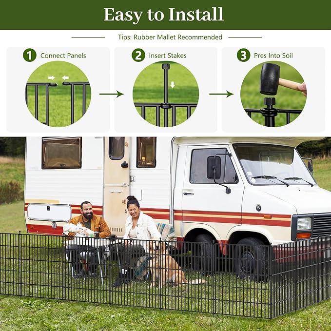 10 Panels No Dig Decorative Outdoor Garden Fence for Yard, 24 in(H) X 20 ft(L) Animal Barrier Fencing Rustproof Metal Wire Panel Border for Dog, Rabbits, and Patio Temporary Ground Stakes