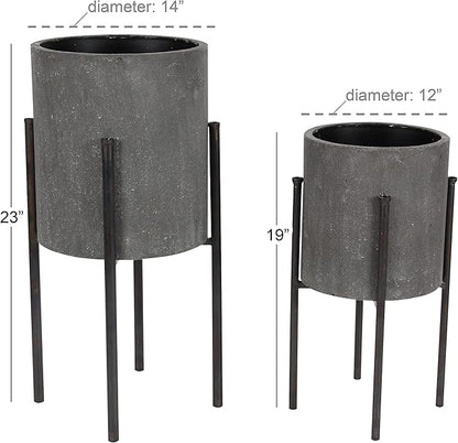 Deco 79 Metal Indoor Outdoor Planter Textured Exterior Large Planter Pot with Removable Stand, Set of 2 Planters 19", 23"H, Gray