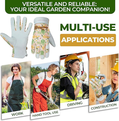 HANDLANDY Gardening Gloves for Women, Breathable Ladies Leather Garden Yard Gloves Best Gift for Gardeners
