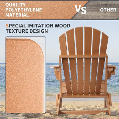 FUNBERRY Folding Adirondack Chair Set of 4, All Weather HDPE Fire Pit Chairs with Cup Holder for Outdoor