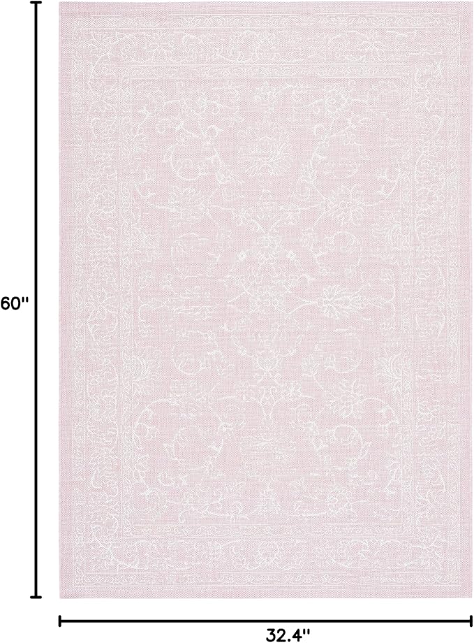 SAFAVIEH Courtyard Collection 2'7" x 5' Soft Pink/Ivory CY8680 Indoor/ Outside Waterproof Easy cleansingPatio Backyard Mudroom Area Mat