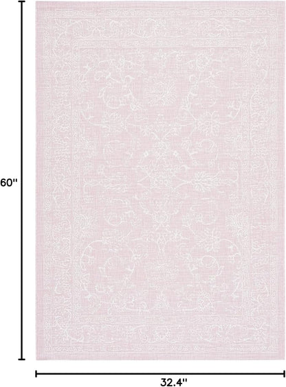 SAFAVIEH Courtyard Collection 2'7" x 5' Soft Pink/Ivory CY8680 Indoor/ Outside Waterproof Easy cleansingPatio Backyard Mudroom Area Mat