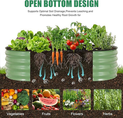 STBoo Galvanized Raised Garden Bed Outdoor, 2Pcs 4x2x1ft Oval Planter Box with Rubber Strip, Metal Raised Bed Kit for Vegetables Flowers Herbs, Olive Green