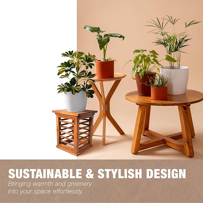 Premium 11.5" H Lantern Decorative Indoor & Outdoor - Large Wooden Candle Lantern & Plant Stand for Holiday Decor, Farmhouse, Patio, Table | Golden Teak Finish