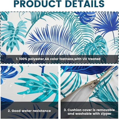 ARTPLAN 24x24 Deep Seat Patio Cushions for Outdoor Furniture,Extra 6 inch Thick,Back 18"x24",Removable,Replacement,Polyester Floral Pattern,Outdoor/Indoor,Blue White Flowers