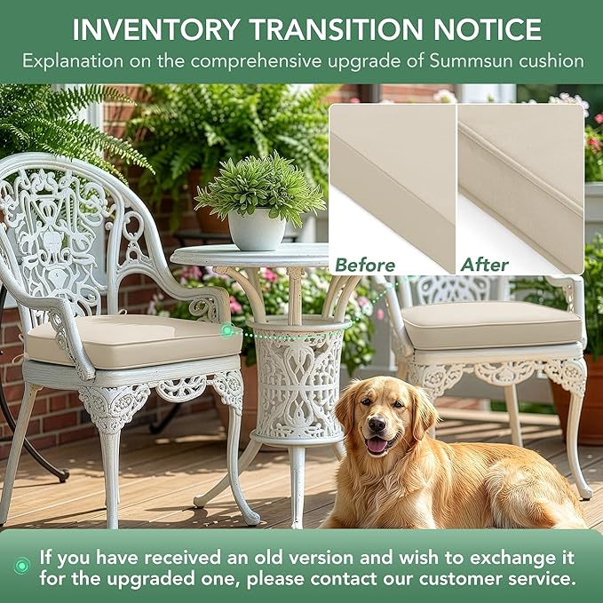Outdoor Chair Cushions Set of 2: Waterproof & Fade Resistant Patio Furniture Cushions - 19 x 19 x 2 Inch Non Slip Round Corner Seat Cushion Pads with Removable Cover for Garden Yard Lawn, Cream