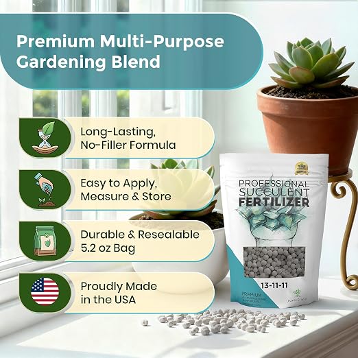 Succulent Fertilizer Pellets 13-11-11 Slow Release | Fertilizer for Succulents, Cactus & Indoor Plants | Plant Fertilizer for Seedlings & Mature Plants | Gardening Essentials, 5.2 oz Resealable Bag