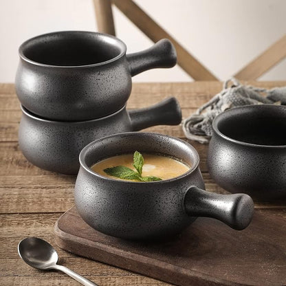 vicrays French Onion Soup Bowls With Handles, 26 Ounce for Soup, Chili, Beef Stew, Chip Resistant, Dishwasher Microwave Safe, Set of 4 (Gray)