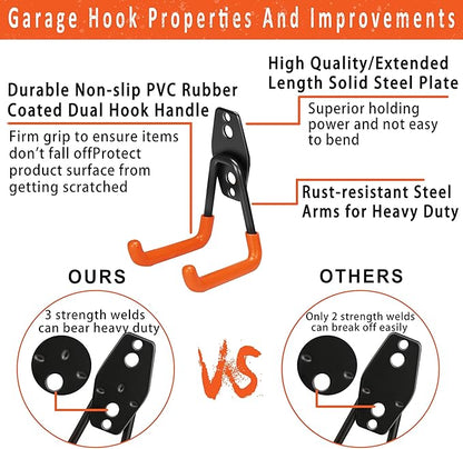 KOFANI Heavy Duty Steel Hooks, 16 Pack with Anti-Slip Coating - Utility Wall Mount Garage Storage for Hanging Bike, Ladder and Garden Tools