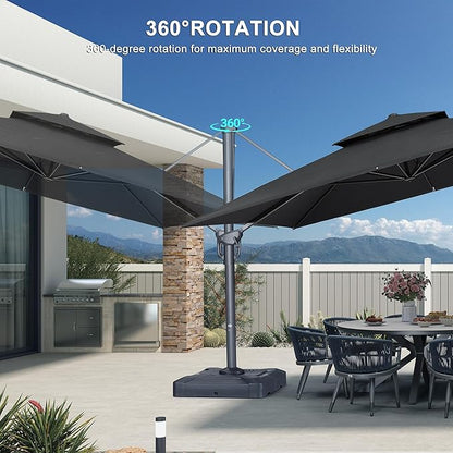PURPLE LEAF Cantilever Patio Umbrella Outdoor Aluminum Offset Square Umbrella Windproof Heavy Duty Hanging Outside Umbrella for Deck Pool Garden