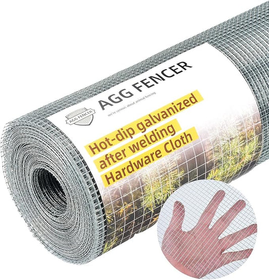 16inch x 50ft Hardware Cloth 1/4 inch Chicken Wire Fencing 23Ga, Hot Dipped Galvanized After Welding Garden Plant Supports Welded Metal Chicken Wire Fence, Poultry Animal Netting Cage Screen