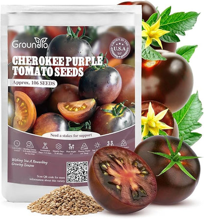 Groundio Cherokee Purple Tomato Seeds, Non-GMO Heirloom Vegetable Seeds for Planting, Unique Dark Purple Beefsteak, Rich Flavor, High Germination for Outdoor Home Garden