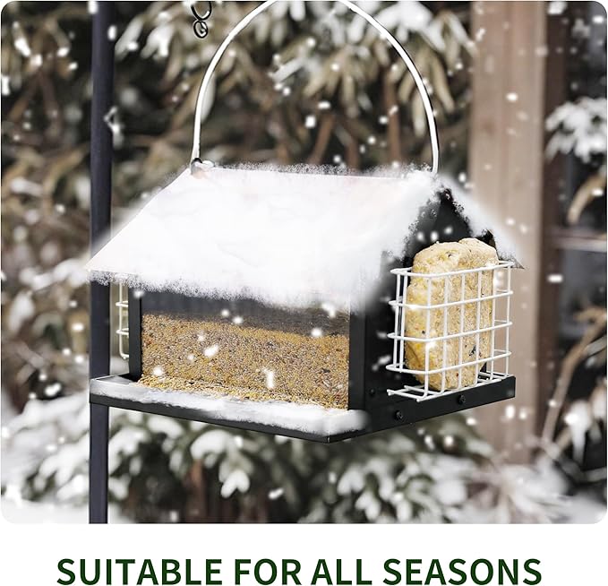 Solution4Patio Bird Feeders for Outdoors Hanging, All Metal, Double Suet Cake and Large Capacity, Hopper Tray & Weatherproof for Finch, Cardinal & Chickadee (Brown)