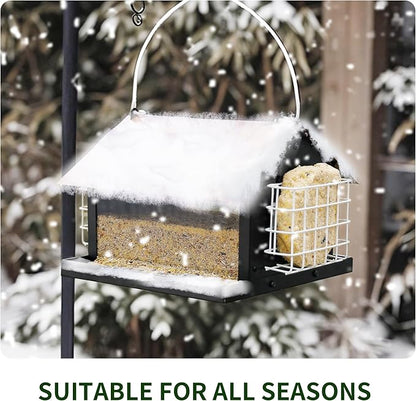 Solution4Patio Bird Feeders for Outdoors Hanging, All Metal, Double Suet Cake and Large Capacity, Hopper Tray & Weatherproof for Finch, Cardinal & Chickadee (Brown)