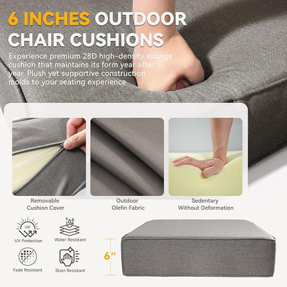 Outdoor Cushion Set for Furniture Patio Furniture, UV Resistant, Water Resistant - 6 Inch Thick Foam Garden Cushions– 22x24 Inch Patio Seat Covers for Chair/Sofa/Couch | Grey | 6-Pack |