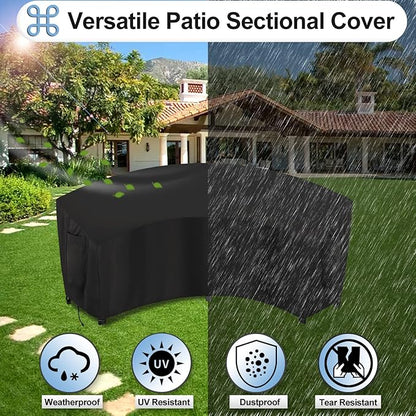 OutdoorLines Waterproof Curved Outdoor Sectional Cover - UV Resistant Windproof Patio Sectional Sofa Covers for Deck, Lawn and Backyard, Heavy Duty Furniture Covers (120Lx36Dx38Hx82FL, Black)