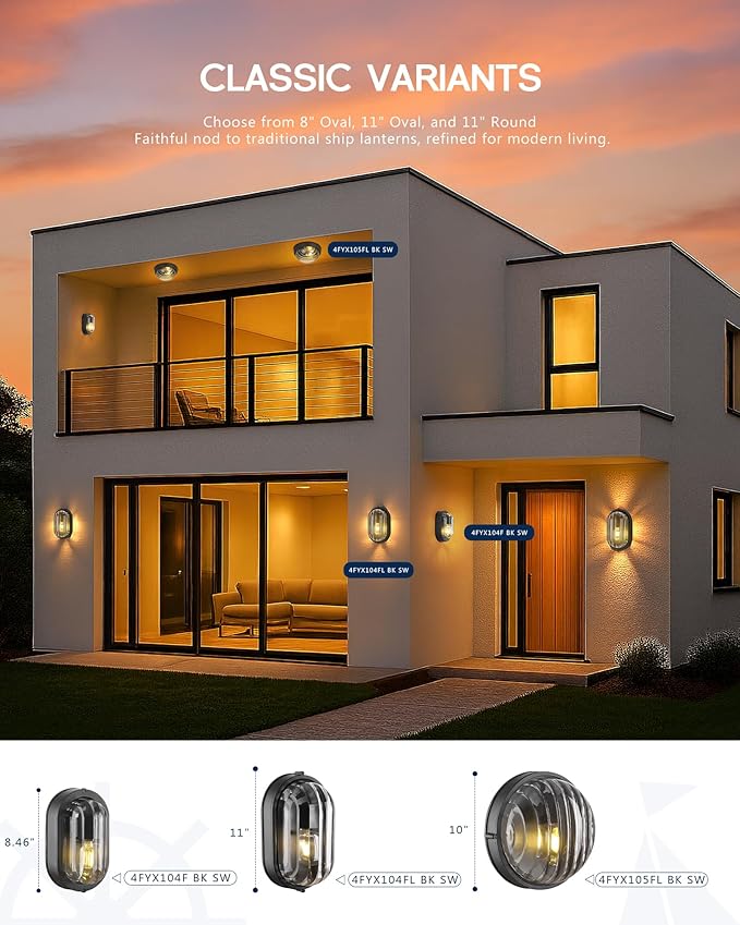 FEMILA 10" Modern Outdoor Wall Lantern, 2 Pack Nautical Outdoor Lighting, Bulkhead Sconce for Front Porch/Entry Light, Aluminum, Ripple Glass, ETL & UL Listed, 4FYX105FL-2 BK SW