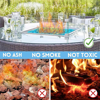 Fire Glass for Propane Fire Pit, Fireplace and Outdoor Decorative. Caribbean Blue Round Firepit Rocks 20 Pounds, 3/4 Inch High Luster Glass Beads