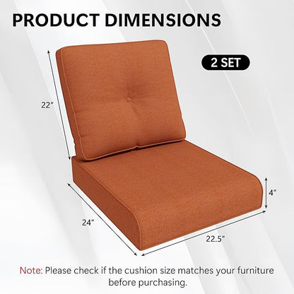 Outdoor Chair Cushions Set for Patio Furniture, 22x25/22x24 Inch, Waterproof & Fade Resistant Patio Chair Cushions, Thick Patio Furniture Cushion for Chair, Sofa, and Couch (Orange, 2 Set)