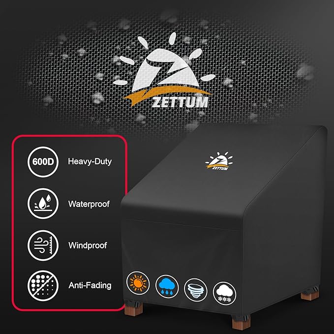 Zettum Patio Chair Cover - 600D Outdoor Chair Cover Waterproof Heavy Duty, Lawn Lounge Deep Seat Furniture Cover for Swivel Chairs, Wicker Chairs, Rocking Chair, Single Sofa Chair - 38 x 35 x 31 Inch