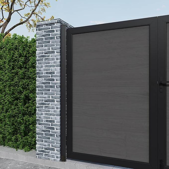 Wood Plastic Privacy Double Fence Gate 6ft(H) x 10ft(W), Metal Frame with Knob Kits, Durable Composite Outdoor Gate,Silver Gray