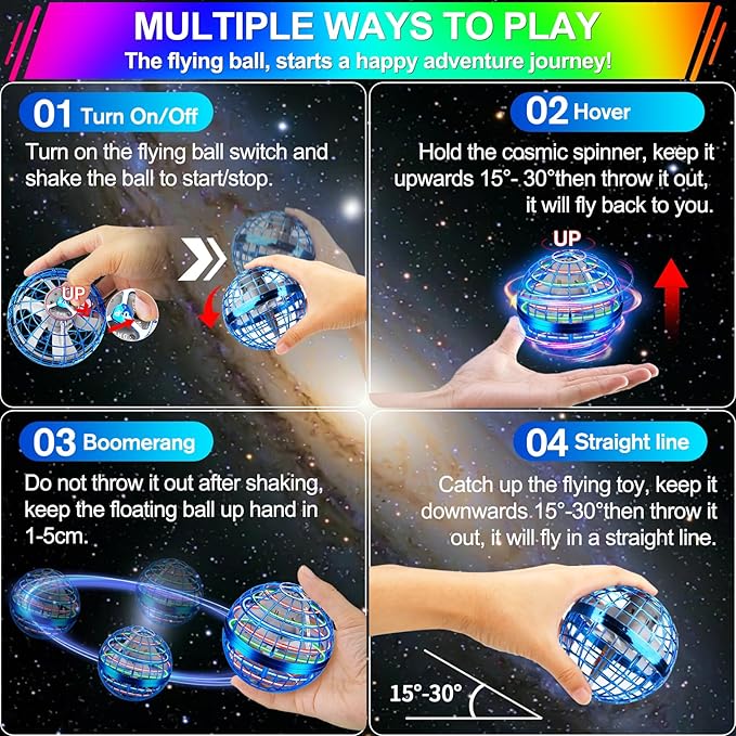 Vantexi Flying Orb Ball Toy,2026 Upgraded Parachute LED,Magic Hand Controlled Mini Gravity Ball,Cosmic Globe Boomerang,Cool Christmas Birthday Gift for 6 7 8 9 10+ Year Old Boys Girls-Blue & Blue