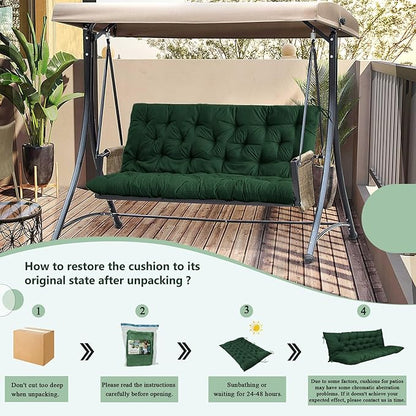 2/3 Seater Swing Replacement Cushion, Waterproof Porch Swing Cushions with Backrest, Thickened Bench Cushions for Outdoor Furniture, for Outdoor Patio Swing (Dark Green, 71 * 40in)