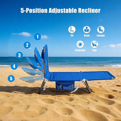 SUNNYFEEL Lay Flat Tanning Chair 2 Pack with Face Down Hole & Arm Slots, Beach Lounge Chair, 5-Position Folding Sunbathing Chair, 300 LBS Heavy Duty, 72" L x 22" W for Beach, Pool, Camping