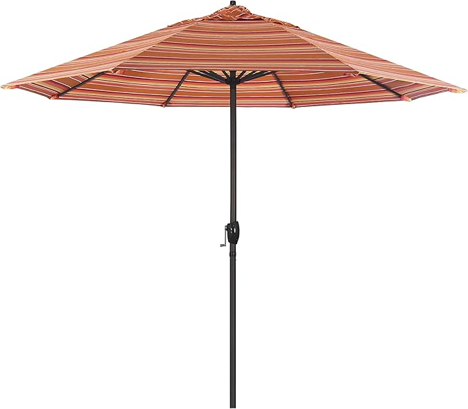 California Umbrella 9' Round Sunbrella Aluminum Outdoor Deck, Pool or Patio Umbrella, Crank Lift, Auto Tilt, Bronze Pole, Dolce Mango