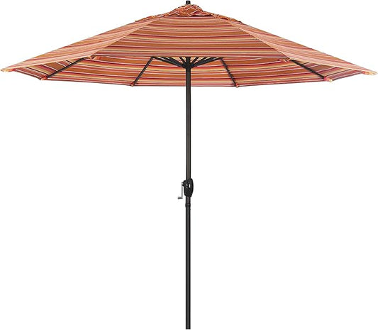 California Umbrella 9' Round Sunbrella Aluminum Outdoor Deck, Pool or Patio Umbrella, Crank Lift, Auto Tilt, Bronze Pole, Dolce Mango