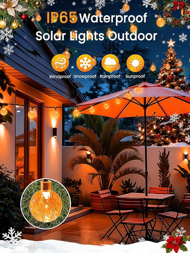 LORRYTE 2-Pack 100 LED Orange Solar Christmas Lights Outdoor - 64FT Waterproof Solar Globe String Lights with 8 Lighting Modes, Solar Outdoor Christmas Decorations for Tree Garden Patio Party